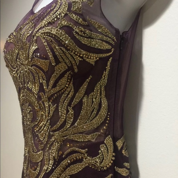 Maroon Gold Embellished Maxi Dress Size 8 - Picture 2 of 11
